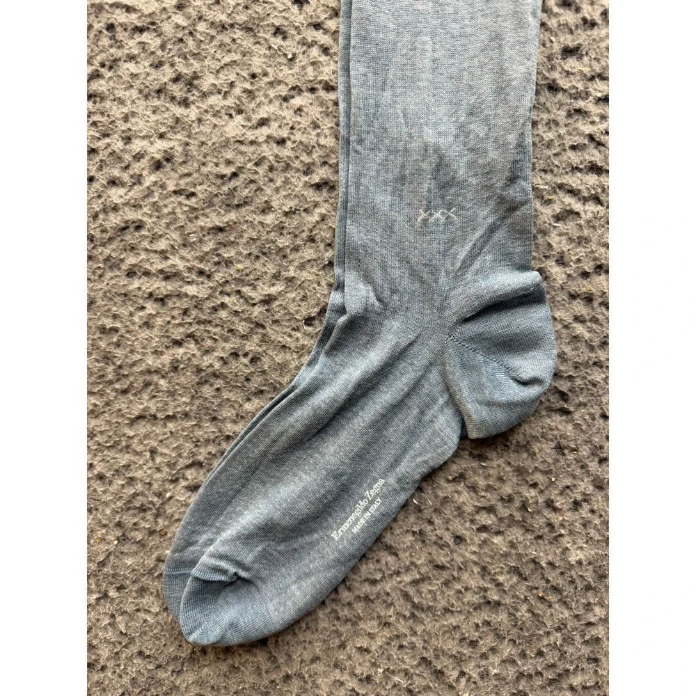 NWT Ermenegildo Zegna Micro Pois Knee Sock Sky Light Unisex Size 43-46